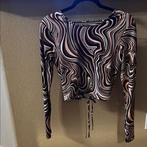 Faded Rose Brown and White Swirl Long Sleeve Top
